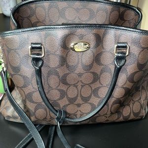 Brown leather coach 3 divider handbag